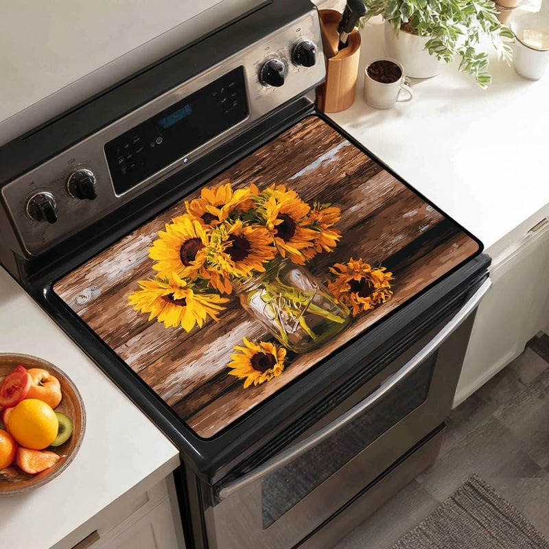 WRTCPOC Vase of Sunflowers Electric Stove Top Cover Protector,Vintage Floral Plant Stove Top Covers for Gas Burners,Cooktop Mat for Ceramic Glass Cooktop Protector,Glass Top Stove Cover - Image 4